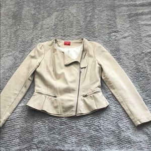 Cream Faux Leather Moto Jacket